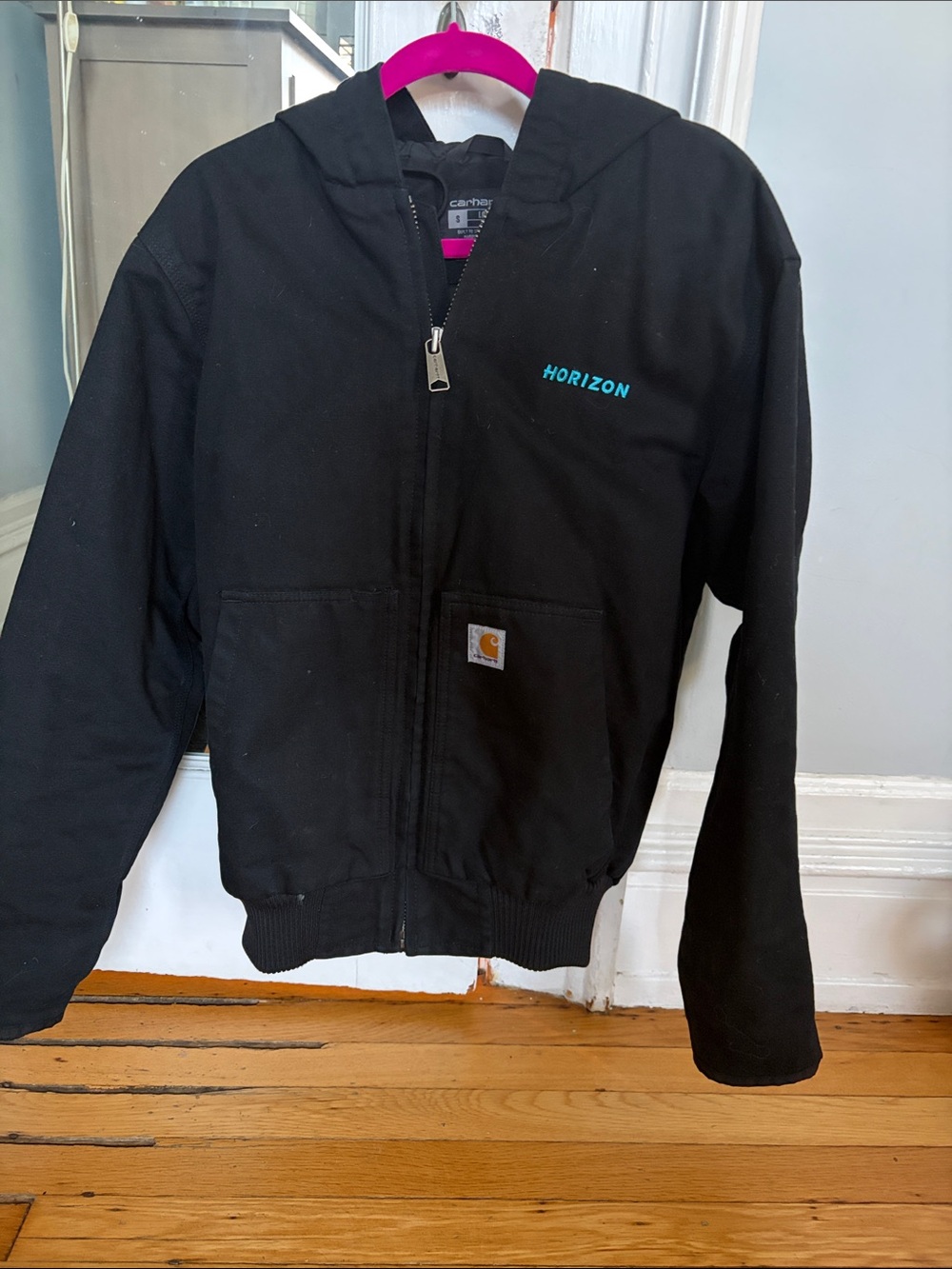 Carhartt Black Hooded Zip Jacket with Teal HORIZON Logo